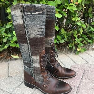 Vintage Woolrich Leather and Wool Knee High Boots. Ladies Size 7.5